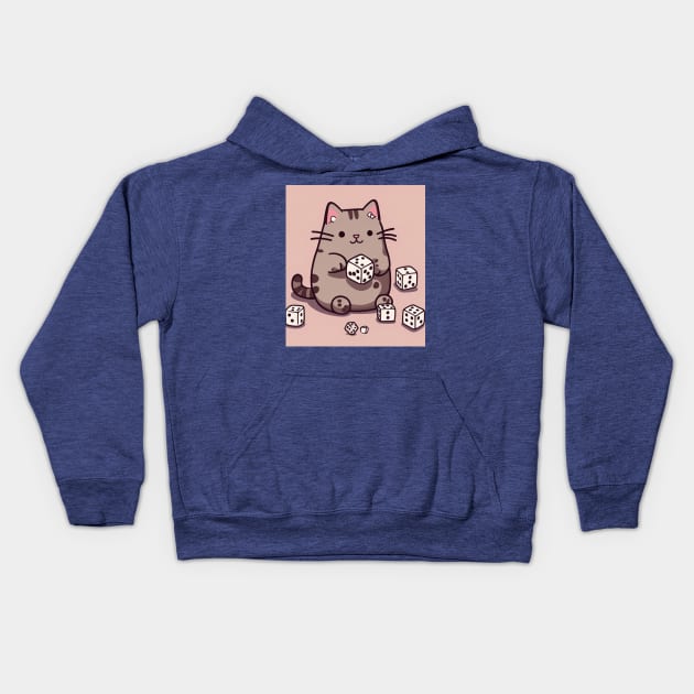 Pusheen cat playing dice Kids Hoodie by Love of animals